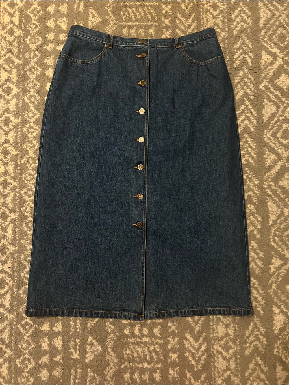 Eddie Bauer Classic cotton Denim Button-Front Skirt cotton plaid lined sz 16P